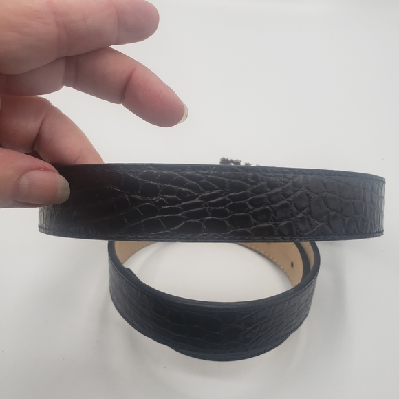 Talbots Genuine Embossed Leather Belt Black Medium 40" Gold Rhinestone Buckle - Picture 2 of 6